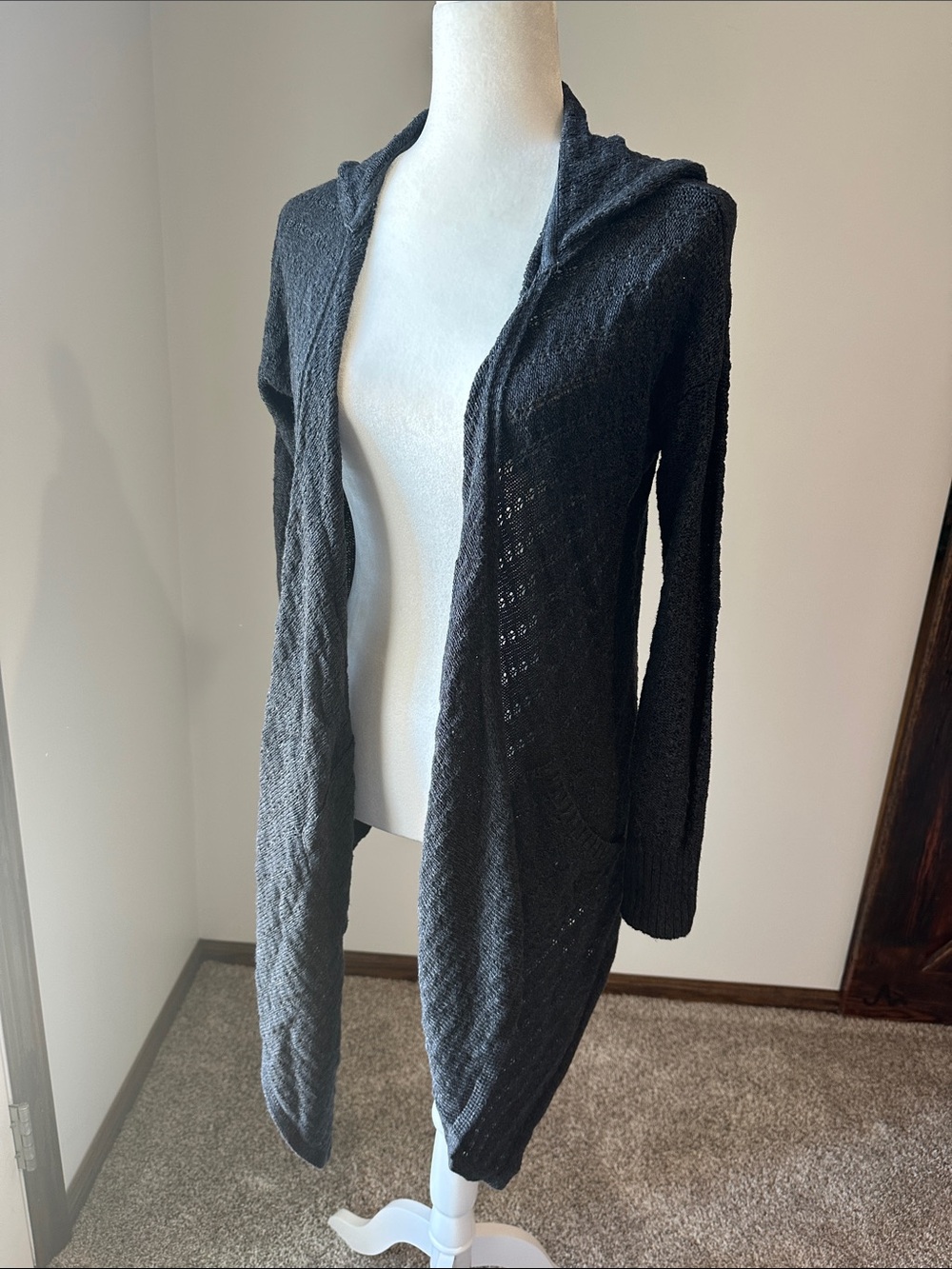 American Eagle Outfitters Black Hooded Open-Front Cardigan